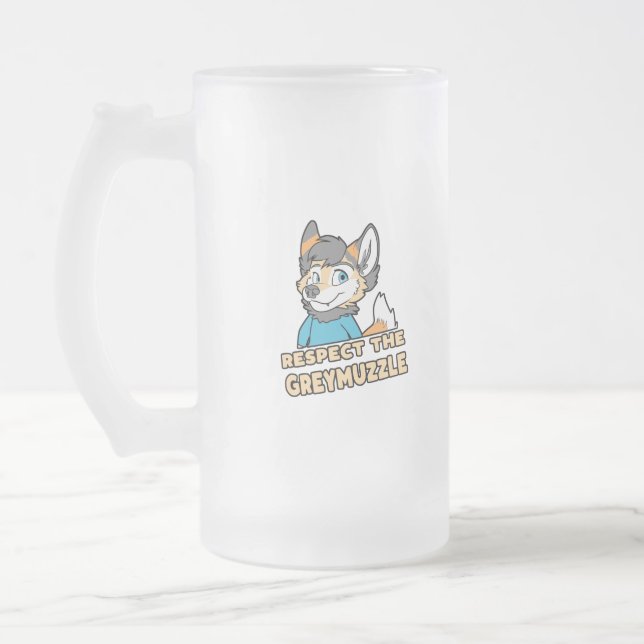 Respect The Greymuzzle Furry Fandom Fursuit Gift Frosted Glass Beer Mug (Left)