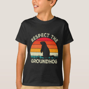 Respect The Groundhog Day Rodents Cute Retro Groun T-Shirt
