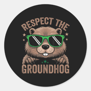 Respect The Groundhog Flag Usa Woodchuck Ground Ho Classic Round Sticker