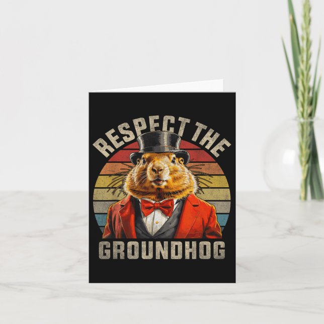 Respect The Groundhog Ground Hog Retro Sunset Grou Card (Front)