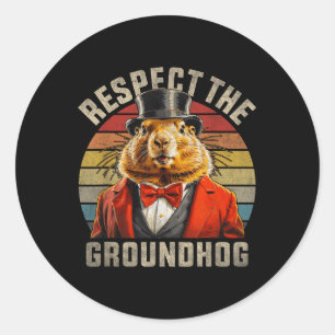 Respect The Groundhog Ground Hog Retro Sunset Grou Classic Round Sticker