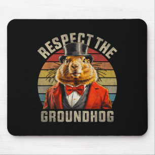 Respect The Groundhog Ground Hog Retro Sunset Grou Mouse Pad