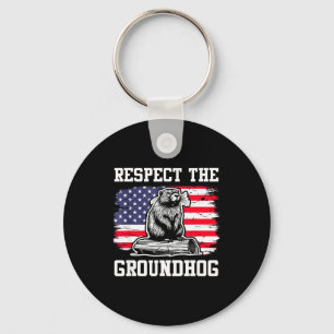 Respect The Groundhog Usa American Flag Groundhog  Key Ring