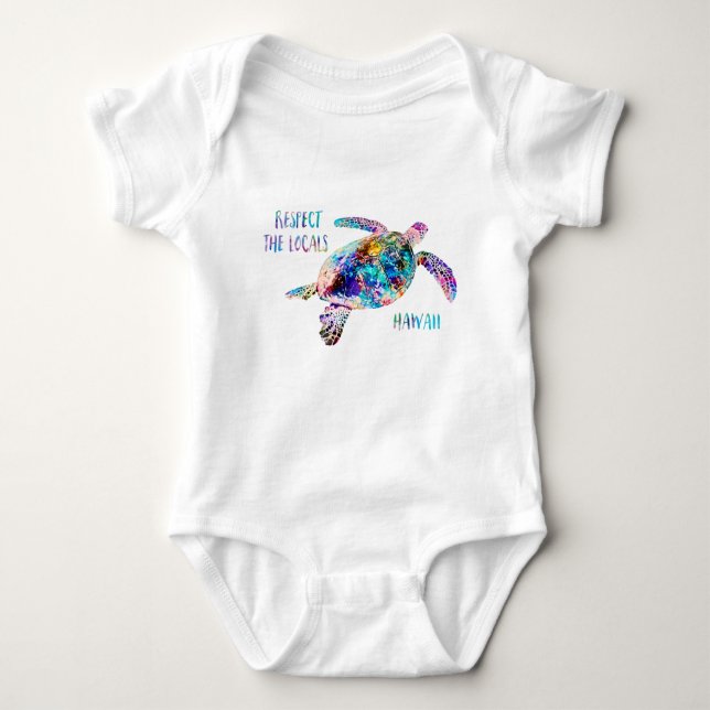 Respect the Locals Sea Turtle Tie Dye Beach Quote Baby Bodysuit (Front)