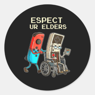 Respect Ur Elders Retro Gaming Controller Funny Classic Round Sticker