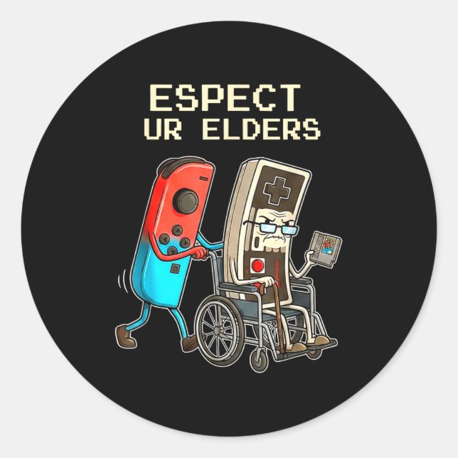 Respect Ur Elders Retro Gaming Controller Funny  Classic Round Sticker (Front)