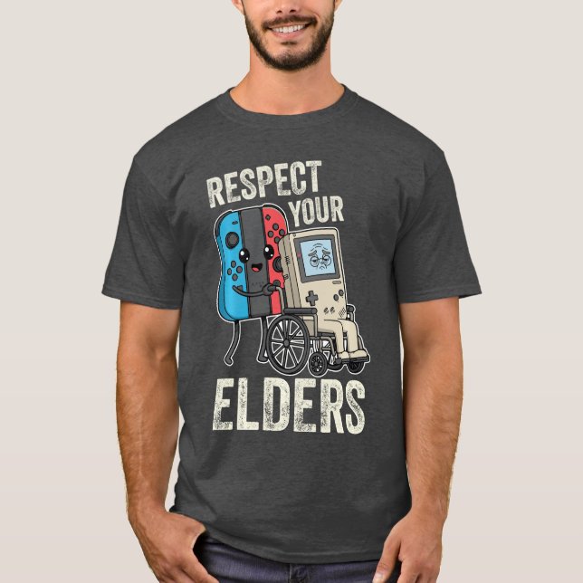 Respect Your Elders Funny 80s Gaming Controller Re T-Shirt (Front)