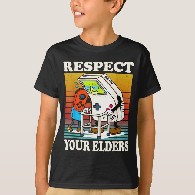 Respect Your Elders Gaming Control 80s Retro Funny T-Shirt (Front)