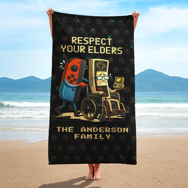 Respect Your Elders Gaming Control Retro Funny Beach Towel (Creator Uploaded)