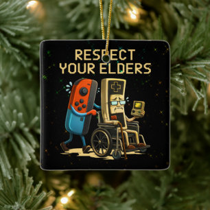 Respect Your Elders Gaming Control Retro Funny Ceramic Ornament