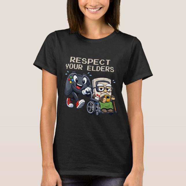 Respect Your Elders Gaming Control Retro Funny Gam T-Shirt (Front)