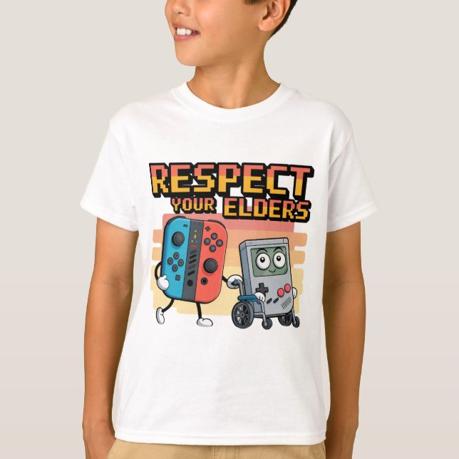 Respect Your Elders Gaming Control Retro Funny Gam T-Shirt (Front)