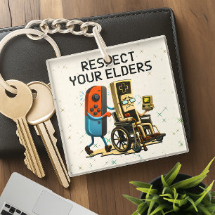 Respect Your Elders Gaming Control Retro Funny Key Ring