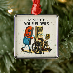 Respect Your Elders Gaming Control Retro Funny Metal Tree Decoration