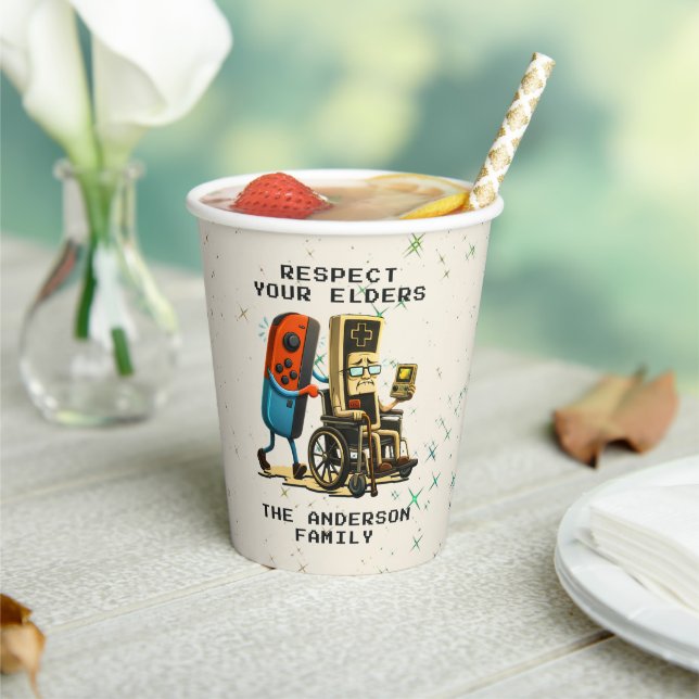 Respect Your Elders Gaming Control Retro Funny Paper Cups (Insitu)