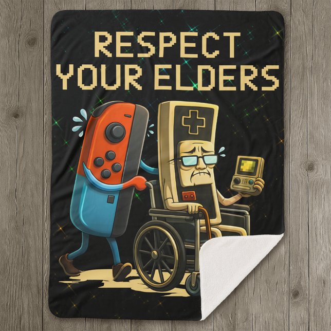 Respect Your Elders Gaming Control Retro Funny Sherpa Blanket (Creator Uploaded)