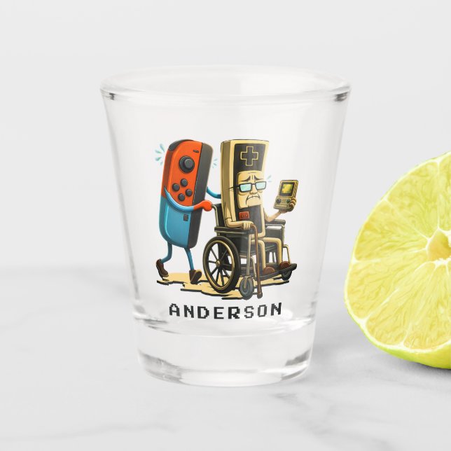 Respect Your Elders Gaming Control Retro Funny Shot Glass (Front)