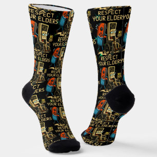 Respect Your Elders Gaming Control Retro Funny Socks