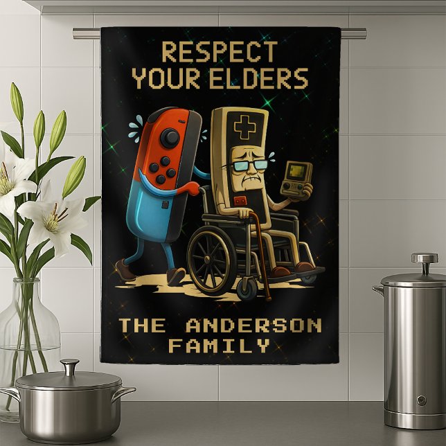 Respect Your Elders Gaming Control Retro Funny Tea Towel (Creator Uploaded)