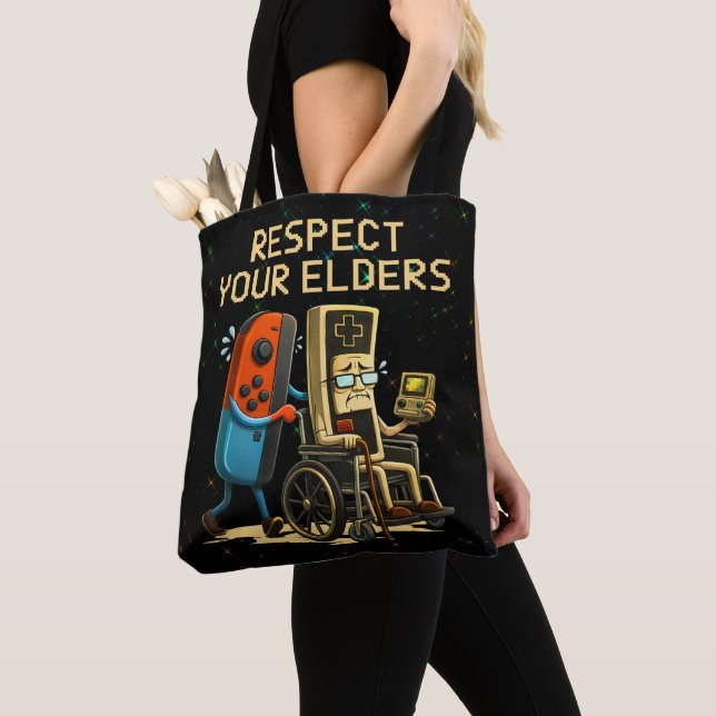 Respect Your Elders Gaming Control Retro Funny Tote Bag (Close Up)