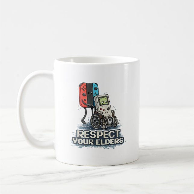 Respect Your Elders Retro Gaming Design Coffee Mug (Left)