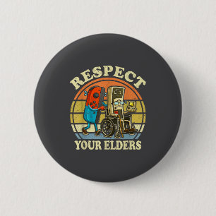 Respect Your Elders Retro Gaming Funny Controller  6 Cm Round Badge