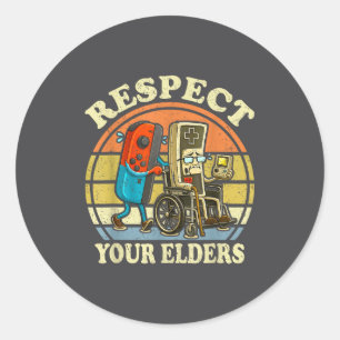 Respect Your Elders Retro Gaming Funny Controller  Classic Round Sticker