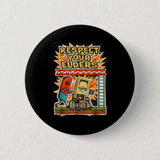 Respect Your Elders Retro Gaming Funny Gamer Contr 6 Cm Round Badge (Front)