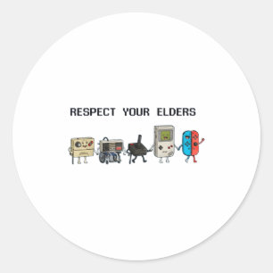 Respect Your Elders Retro Gaming Funny Gamer Contr Classic Round Sticker