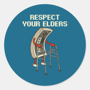 Respect Your Elders Retro Gaming Funny Gamer Contr Classic Round Sticker