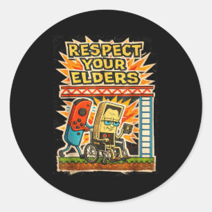 Respect Your Elders Retro Gaming Funny Gamer Contr Classic Round Sticker