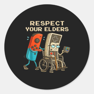Respect Your Elders Retro Gaming Funny Gamer Contr Classic Round Sticker