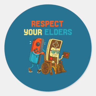 Respect Your Elders Retro Gaming Funny Gamer Contr Classic Round Sticker