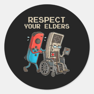 Respect Your Elders Retro Gaming Funny Gamer Contr Classic Round Sticker