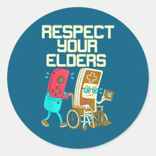 Respect Your Elders Retro Gaming Funny Gamer Contr Classic Round Sticker