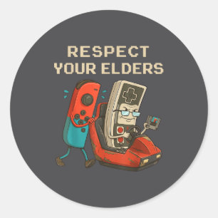 Respect Your Elders Retro Gaming Funny Gamer Contr Classic Round Sticker