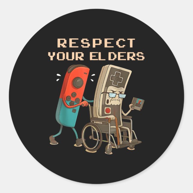 Respect Your Elders Retro Gaming Funny Gamer Contr Classic Round Sticker (Front)