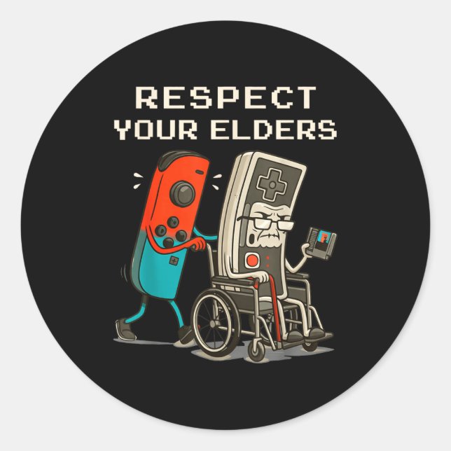 Respect Your Elders Retro Gaming Funny Gamer Contr Classic Round Sticker (Front)