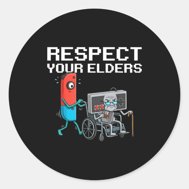 Respect Your Elders Retro Gaming Funny Gamer Contr Classic Round Sticker (Front)