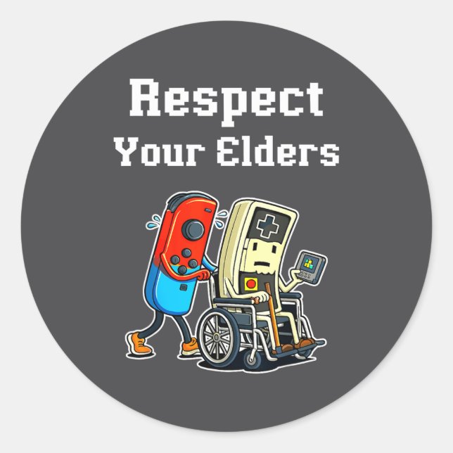 Respect Your Elders Retro Gaming Funny Gamer Contr Classic Round Sticker (Front)