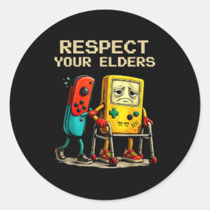 Respect Your Elders Retro Gaming Funny Gamer Contr Classic Round Sticker