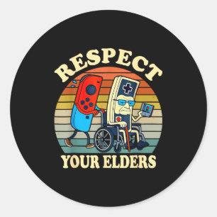 Respect Your Elders Retro Gaming Funny Gamer Contr Classic Round Sticker