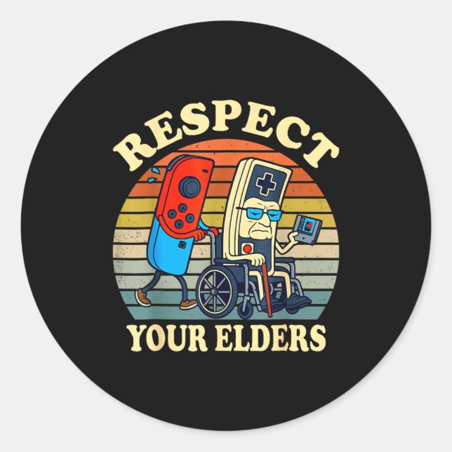 Respect Your Elders Retro Gaming Funny Gamer Contr Classic Round Sticker (Front)