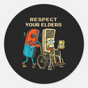 Respect Your Elders Retro Gaming Funny Gamer Contr Classic Round Sticker