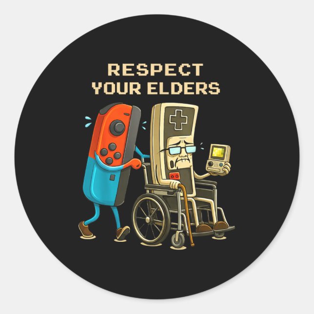 Respect Your Elders Retro Gaming Funny Gamer Contr Classic Round Sticker (Front)