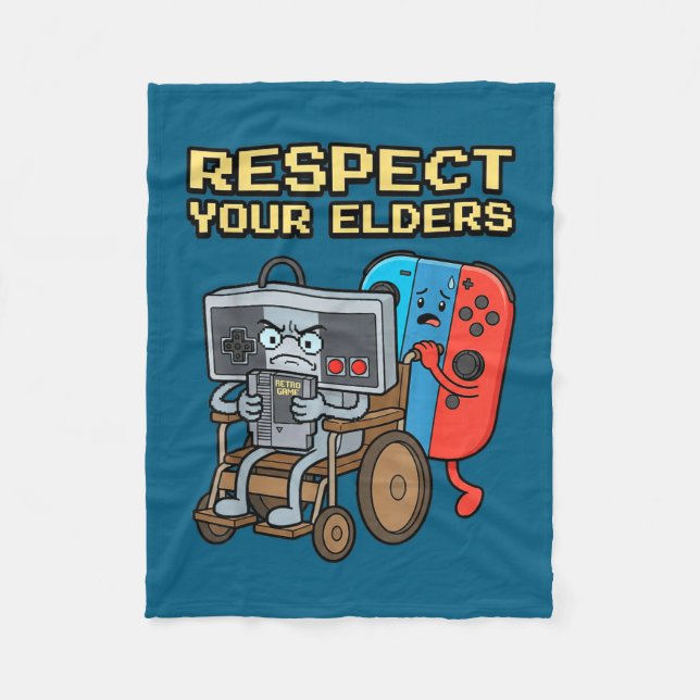 Respect Your Elders Retro Gaming Funny Gamer Contr Fleece Blanket (Front)