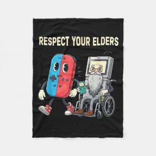 Respect Your Elders Retro Gaming Funny Gamer Contr Fleece Blanket