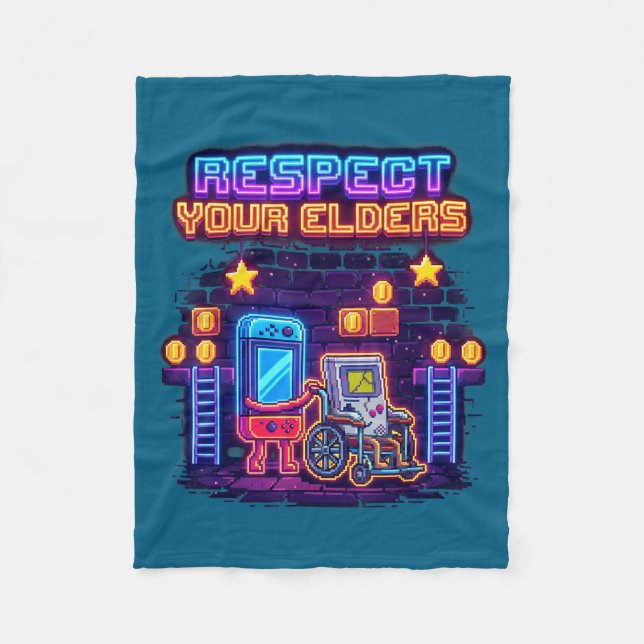 Respect Your Elders Retro Gaming Funny Gamer Contr Fleece Blanket (Front)