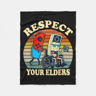 Respect Your Elders Retro Gaming Funny Gamer Contr Fleece Blanket