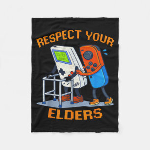Respect Your Elders Retro Gaming Funny Gamer Contr Fleece Blanket